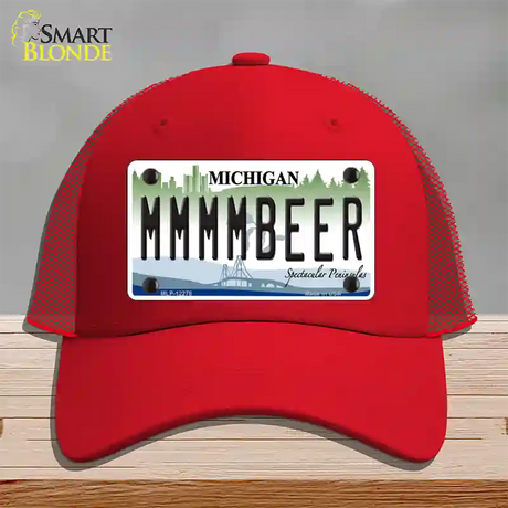 Michigan MMMMBeer Novelty License Plate Hat Mesh / Red