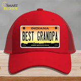 Best Grandpa Indiana Novelty License Plate Hat Mesh / Red