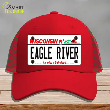 Wisconsin Eagle River Novelty License Plate Hat Mesh / Red