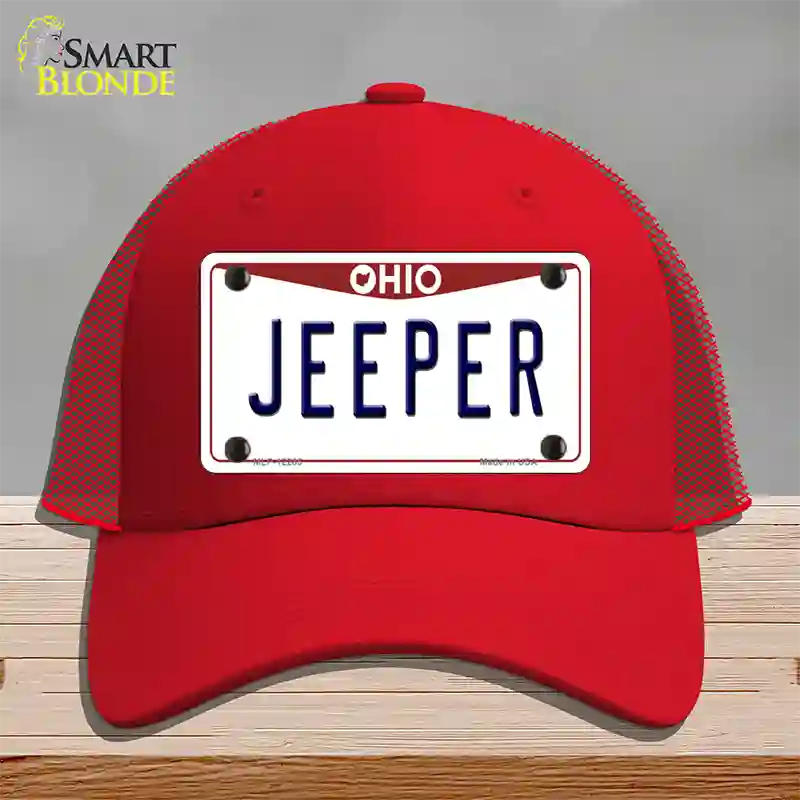 Ohio Jeeper Novelty License Plate Hat Mesh / Red