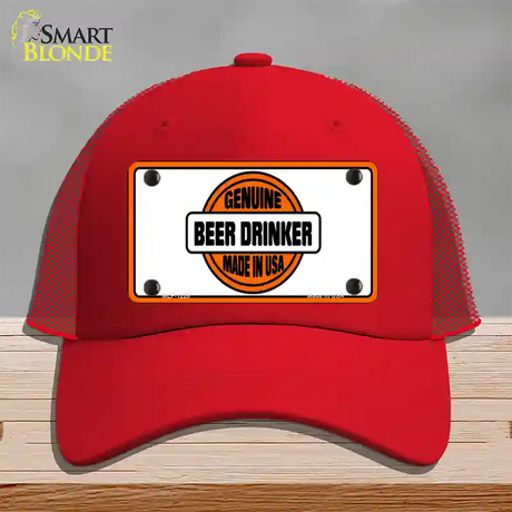 Genuine Beer Drinker Novelty License Plate Hat Mesh / Red