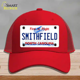 North Carolina Smithfield Novelty License Plate Hat Mesh / Red