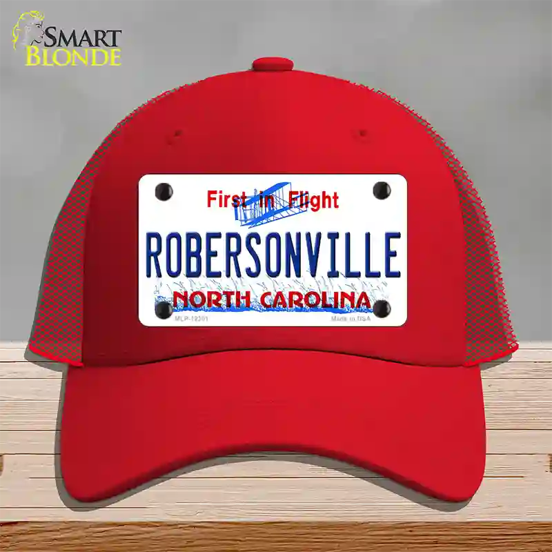 North Carolina Robersonville Novelty License Plate Hat Mesh / Red