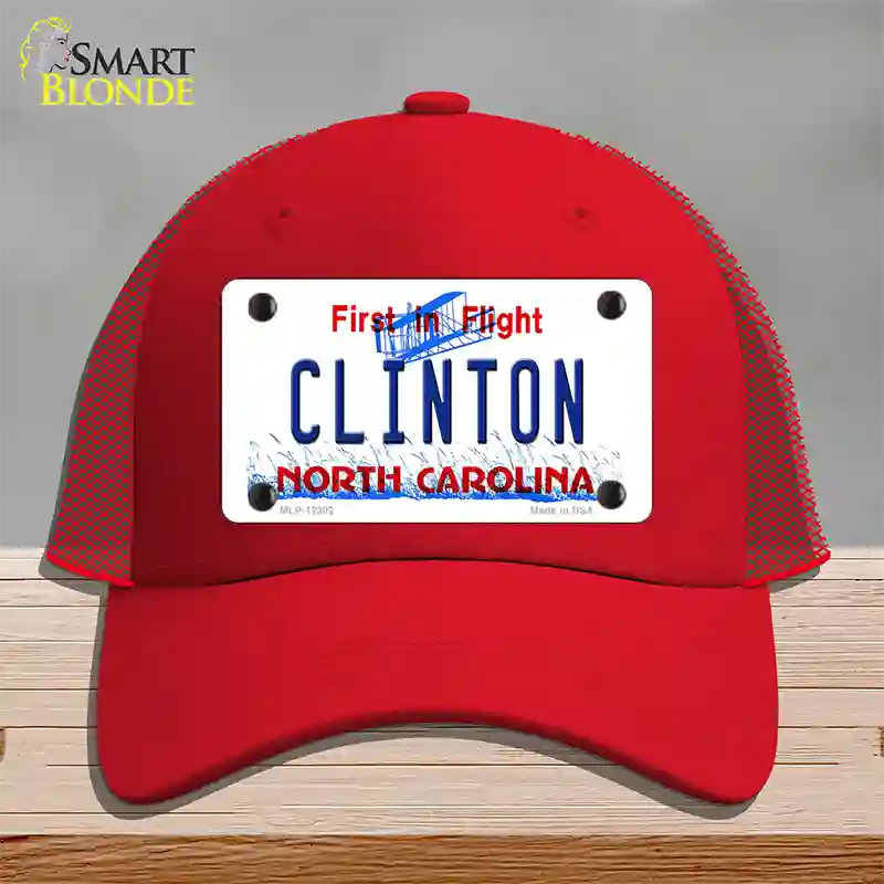 North Carolina Clinton Novelty License Plate Hat Mesh / Red