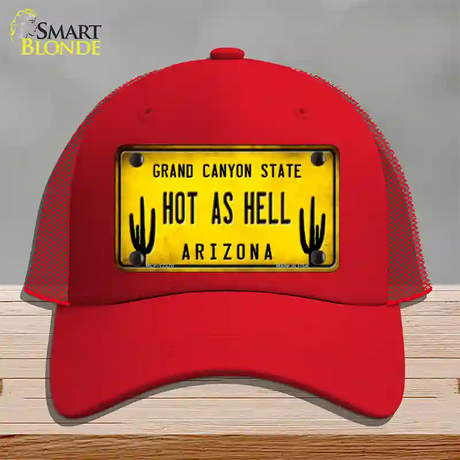 Arizona Hot as Hell Novelty License Plate Hat Mesh / Red