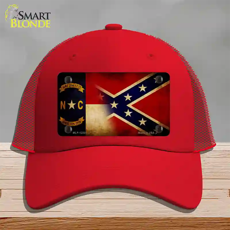 NC | Confederate Flag Novelty License Plate Hat Mesh / Red