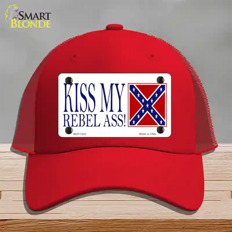 Kiss My Rebel Ass Novelty License Plate Hat Mesh / Red