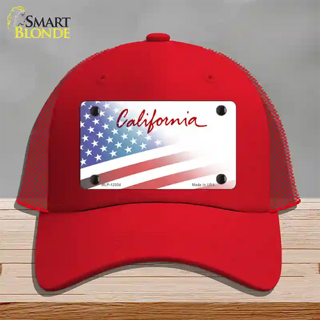 California Plate American Flag Novelty License Plate Hat Mesh / Red