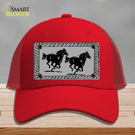 Two Running Horses Novelty License Plate Hat Mesh / Red