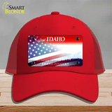 Idaho with American Flag Novelty License Plate Hat Mesh / Red