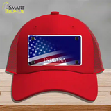 Indiana with American Flag Novelty License Plate Hat Mesh / Red