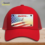 Louisiana with American Flag Novelty License Plate Hat Mesh / Red