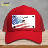 Maryland with American Flag Novelty License Plate Hat Mesh / Red