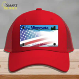 Minnesota with American Flag Novelty License Plate Hat Mesh / Red