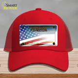 Montana with American Flag Novelty License Plate Hat Mesh / Red