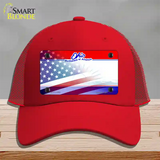 Ohio with American Flag Novelty License Plate Hat Mesh / Red