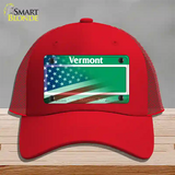 Vermont with American Flag Novelty License Plate Hat Mesh / Red