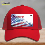 Washington with American Flag Novelty License Plate Hat Mesh / Red