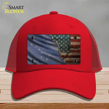 Alaska/American Flag Novelty License Plate Hat Mesh / Red