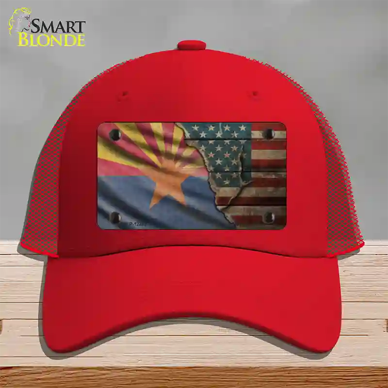 Arizona/American Flag Novelty License Plate Hat Mesh / Red