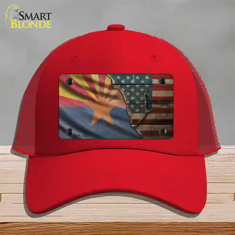 Arizona/American Flag Novelty License Plate Hat Mesh / Red