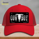 Cowboy Longhorn Skull Novelty License Plate Hat Mesh / Red