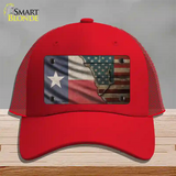 Texas/American Flag Novelty License Plate Hat Mesh / Red