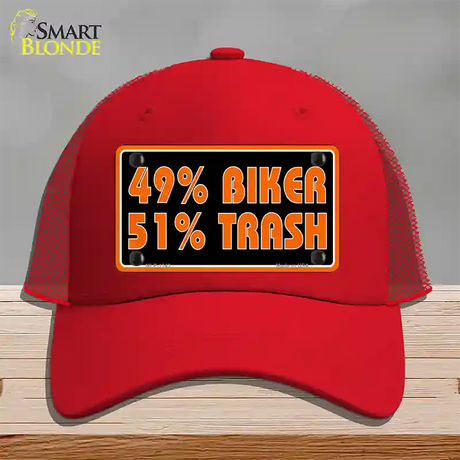 49% Biker 51% Trash Novelty License Plate Hat Mesh / Red