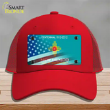 New Mexico Teal with American Flag Novelty License Plate Hat Mesh / Red