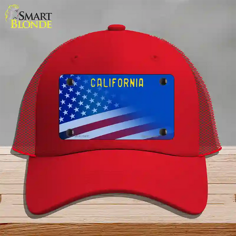 California with Blue California Plate Novelty License Plate Hat Mesh / Red