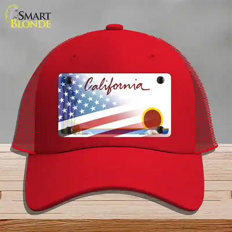 California Palm Plate American Flag Novelty License Plate Hat Mesh / Red