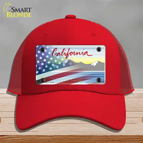 California Tahoe Plate American Flag Novelty License Plate Hat Mesh / Red