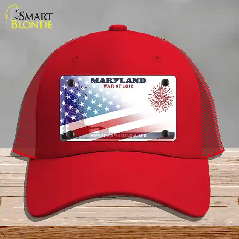 Maryland War Plate American Flag Novelty License Plate Hat Mesh / Red