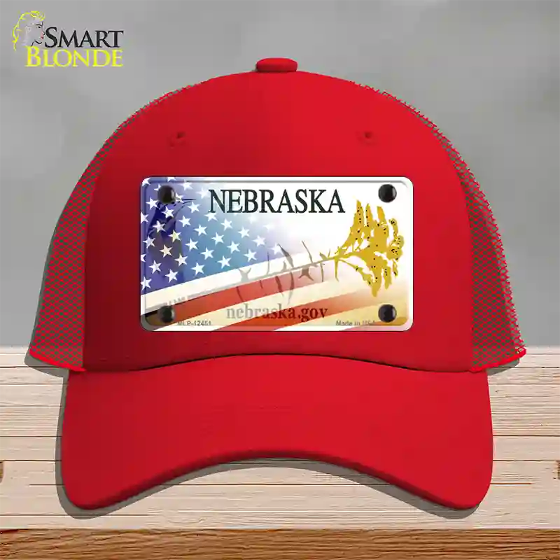 Nebraska Plate American Flag Novelty License Plate Hat Mesh / Red