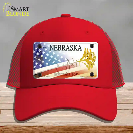 Nebraska Plate American Flag Novelty License Plate Hat Mesh / Red