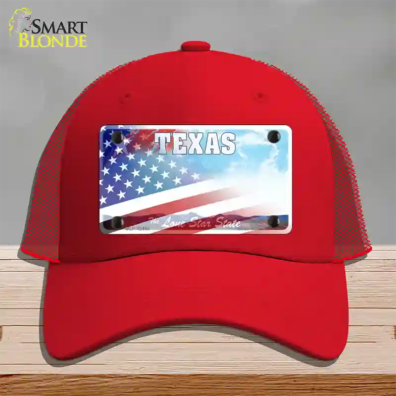 Texas Lone Star Plate American Flag Novelty License Plate Hat Mesh / Red