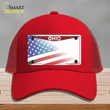 Ohio State American Flag Novelty License Plate Hat Mesh / Red