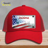 Louisiana 200 Years with American Flag Novelty License Plate Hat Mesh / Red