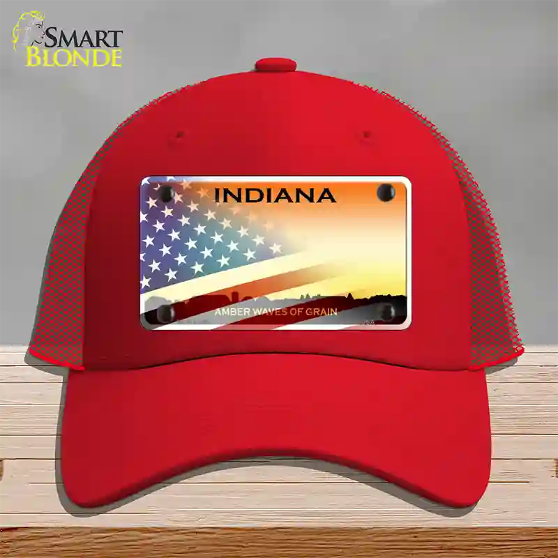 Indiana Amber Waves Plate American Flag Novelty License Plate Hat Mesh / Red