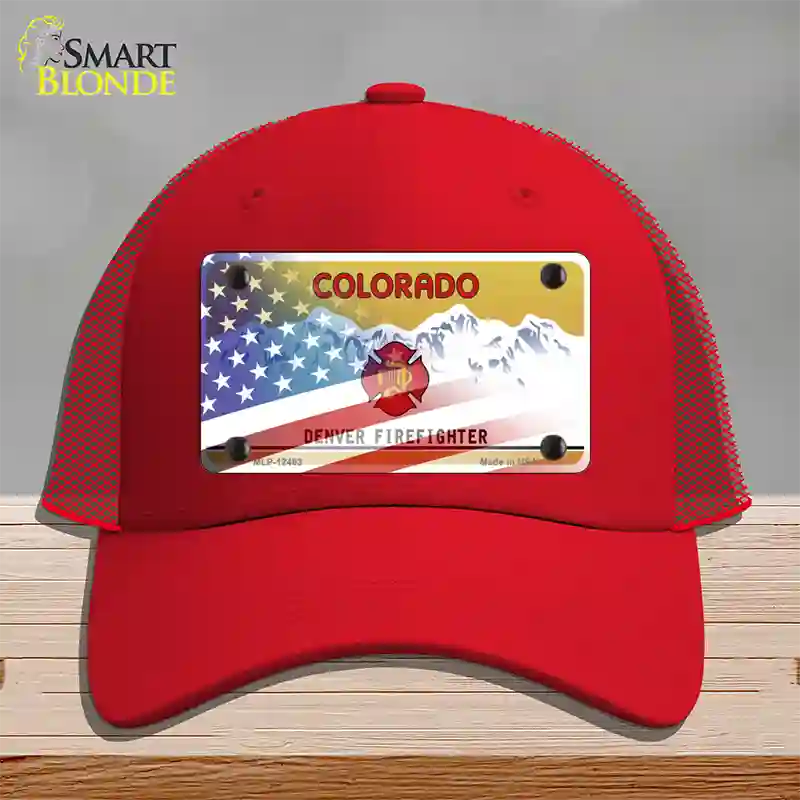 Colorado Firefighter Plate American Flag Novelty License Plate Hat Mesh / Red