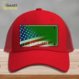 Washington Green with American Flag Novelty License Plate Hat Mesh / Red