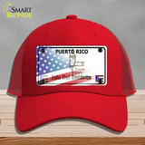 Puerto Rico with American Flag Novelty License Plate Hat Mesh / Red