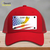 Guam with American Flag Novelty License Plate Hat Mesh / Red