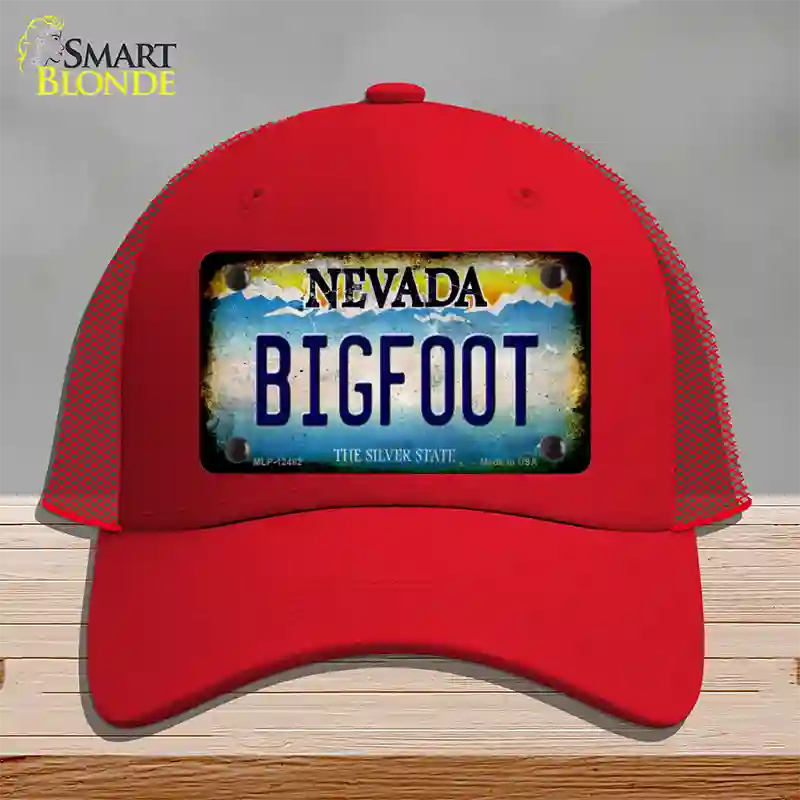 Bigfoot Nevada Novelty License Plate Hat Mesh / Red