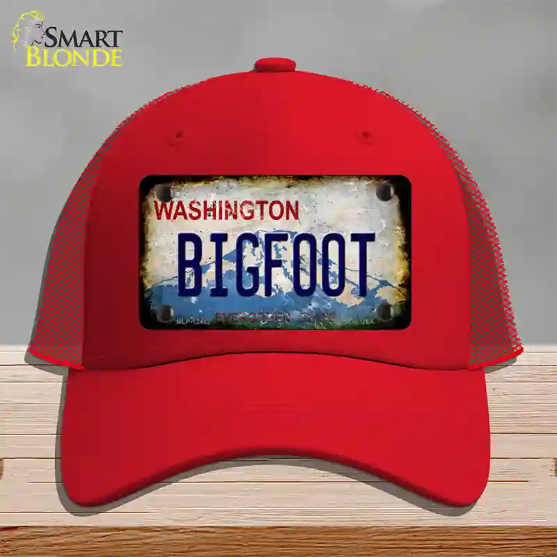 Bigfoot Washington Rusty Novelty License Plate Hat Mesh / Red