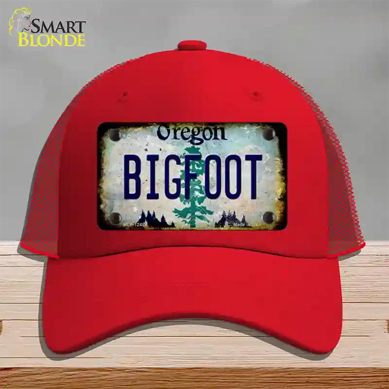 Bigfoot Oregon Novelty License Plate Hat Mesh / Red