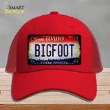 Bigfoot Idaho Novelty License Plate Hat Mesh / Red