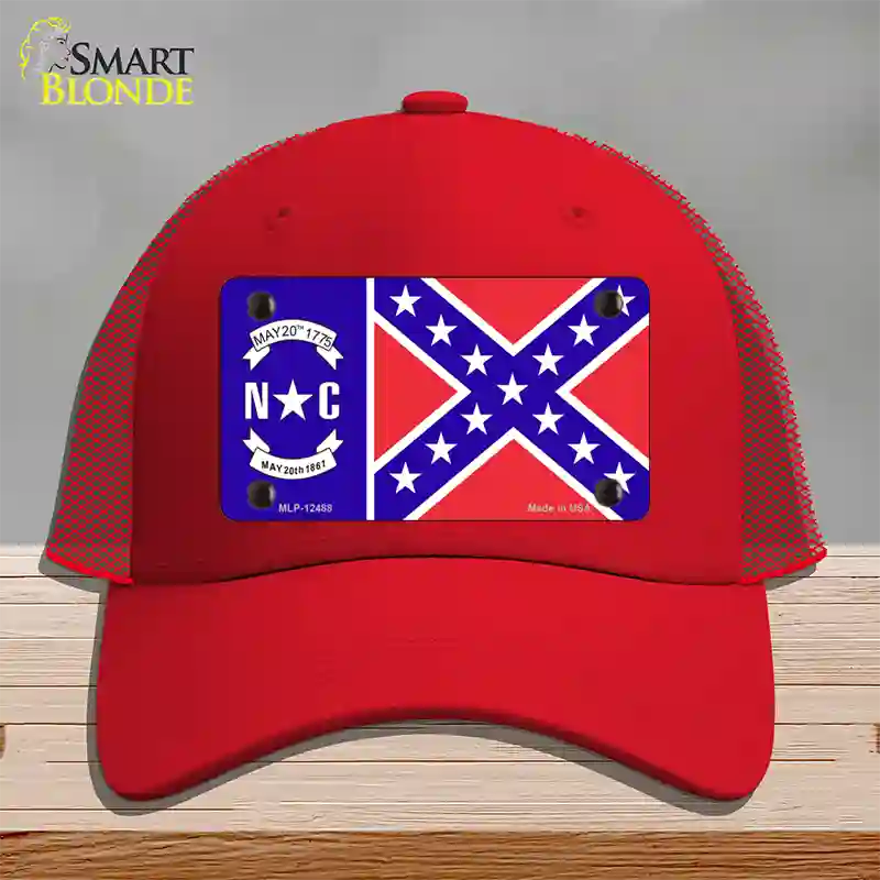 North Carolina Confederate Flag Novelty License Plate Hat Mesh / Red