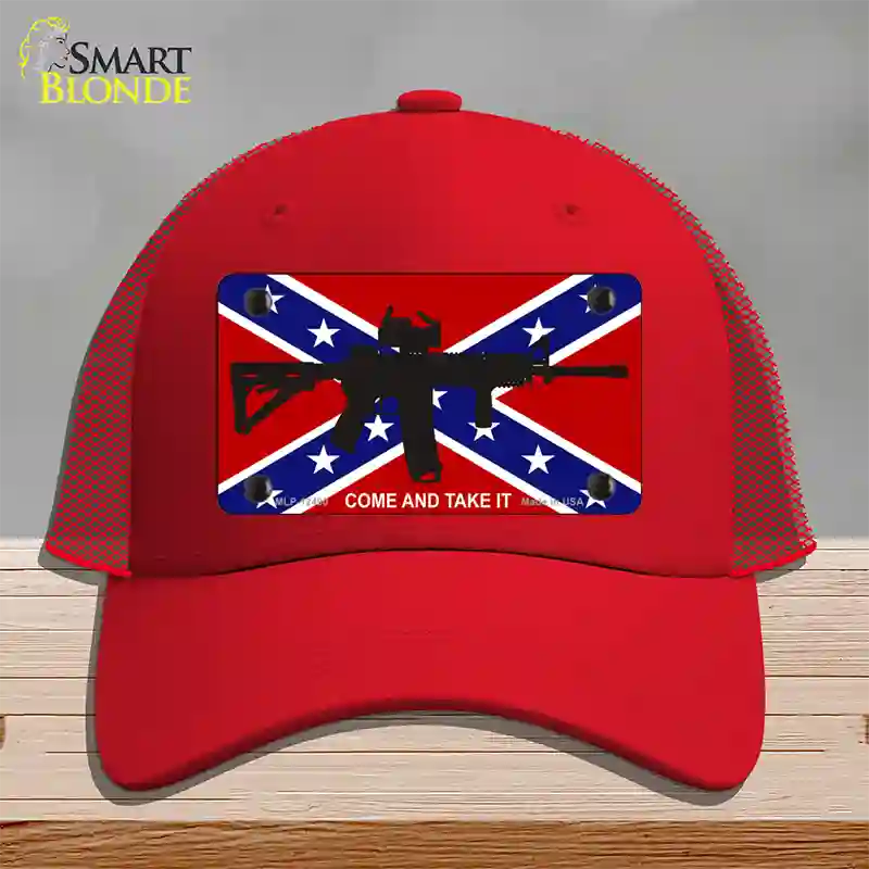 Come and Take It Confederate Flag Novelty License Plate Hat Mesh / Red