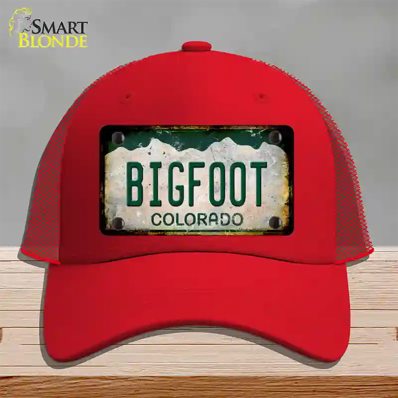 Bigfoot Colorado Rusty Novelty License Plate Hat Mesh / Red